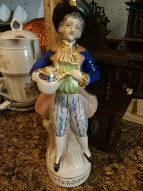 Vintage occupied Japan figurine porcelain man with teapot butler servant