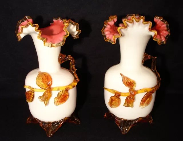 Victorian Pair Art Glass Mantel Vases Garnitures