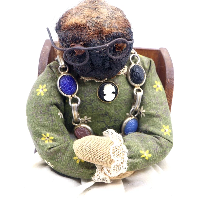 Vintage Native American Indian Apple Head Doll Granny W/ Glasses Folk Art 8"