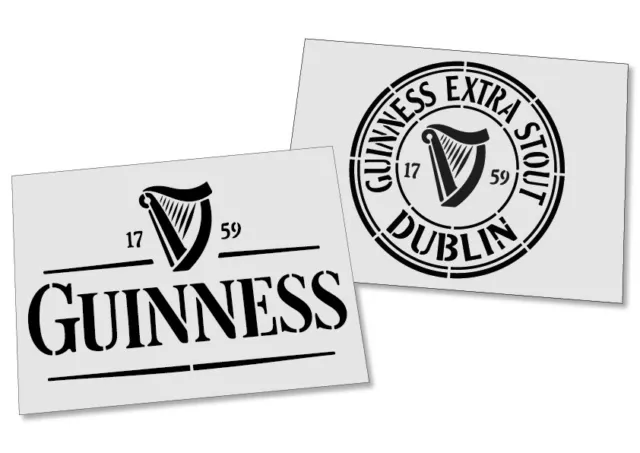 2 x Guinness Stencil Bundle Wall Bar Barrel Crate Airbrush Template Logo