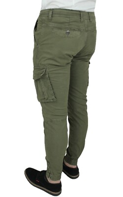 PANTALONE UOMO CARGO VERDE MILITARE SLIM FIT JEANS TASCHE LATERALI da 44 a  54 EUR 39,00 - PicClick IT