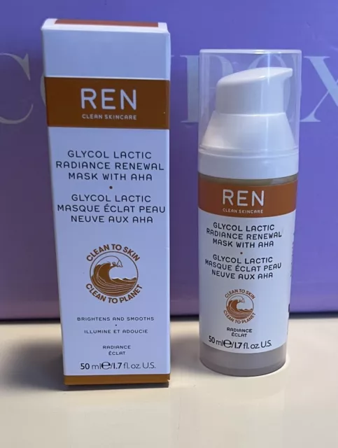 REN Glycol Lactic Radiance Renewal Mask - Full Size 1.7 oz - New in Box