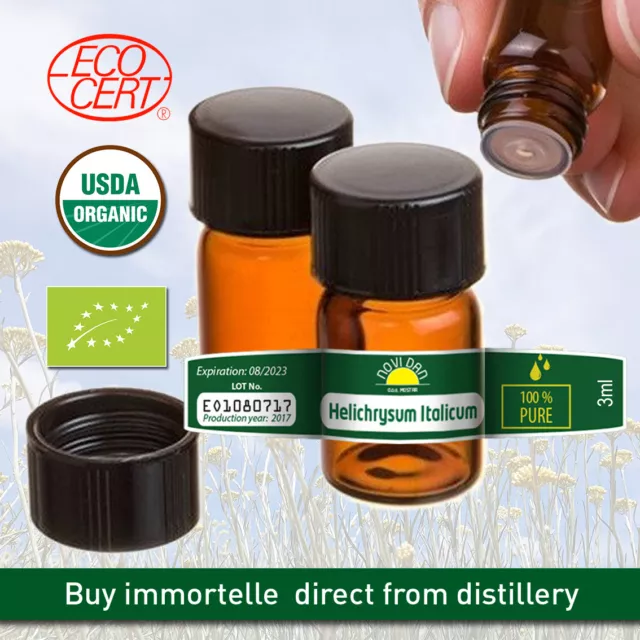 Helichrysum Italicum Organic Certified 100% Pure, Immortelle Essential Oil 3 ml