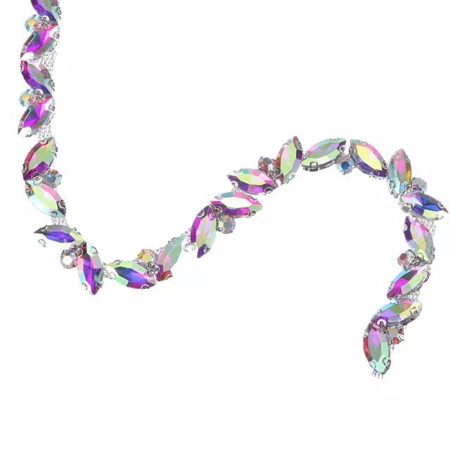 1 Yard Rhinestone Chain Trim, 10mm Shiny Crystal Chain Applique (AB Color)