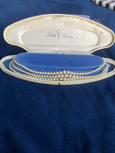 VINTAGE LESLIE DAVIS pearl necklace in original box £80.00 - PicClick UK