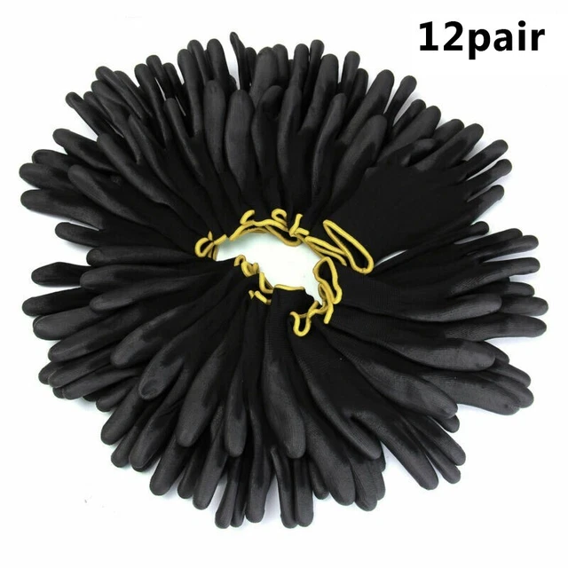 12Pairs Revêtement Travail Gants Main Sécurité Protège PU Nylon Antidérapage