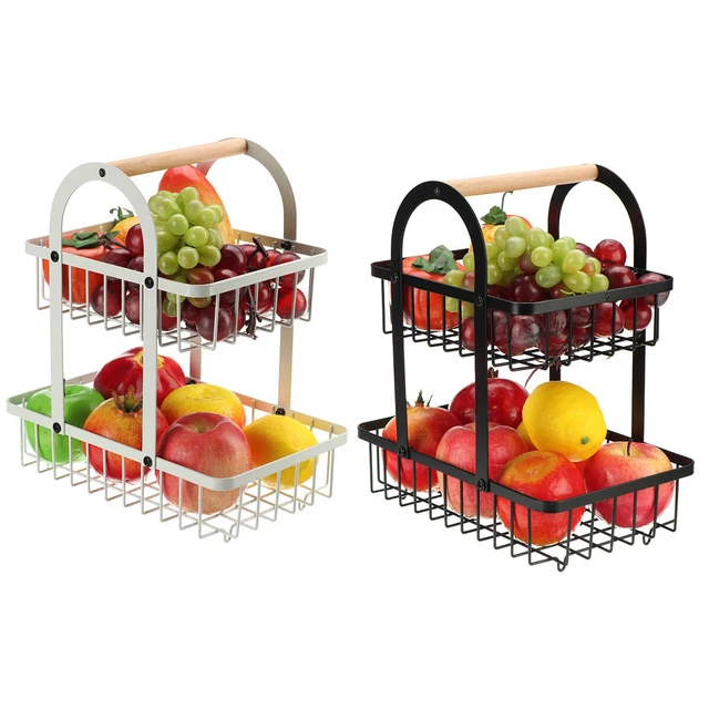 2TIER FRUIT BASKET Display Stand, Countertop Metal Storage For Fruit