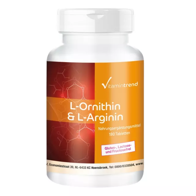 L-Ornithin & L-Arginin 180 Tabletten, Aminosäuren 350 mg / 350 mg | Vitamintrend