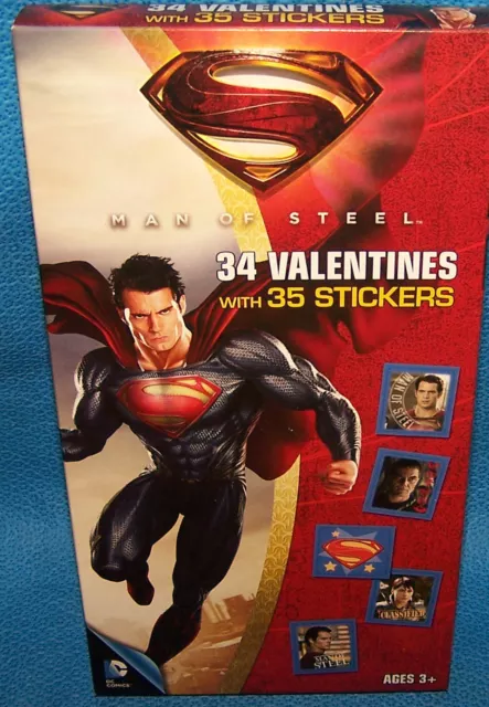 Valentines Day Cards (Box of 34) Superman Man of Steel with Stickers