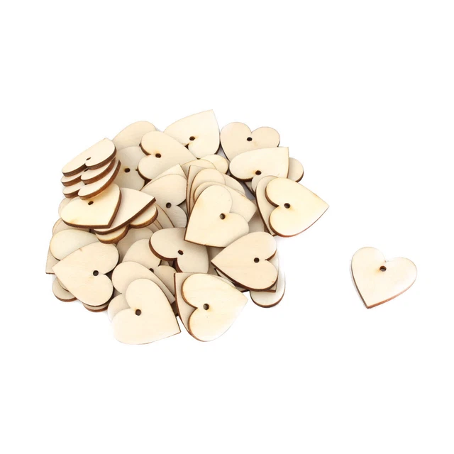 Holiday Wooden Love Heart Shaped DIY Wedding Ornaments Beige 30mm x 30mm 50 Pcs