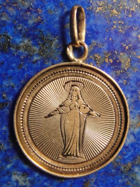 Médaille De Communion Ancienne En Or Jaune 18K - Vierge Avec Inscription - O769 - Occasion