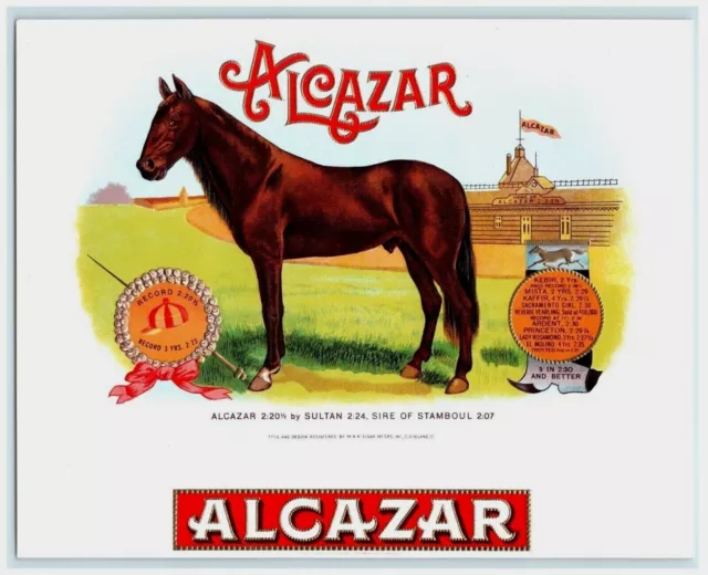 ALCAZAR HORSE RACING 1920s CIGAR BOX LABEL BEAUTIFUL ARTWORK