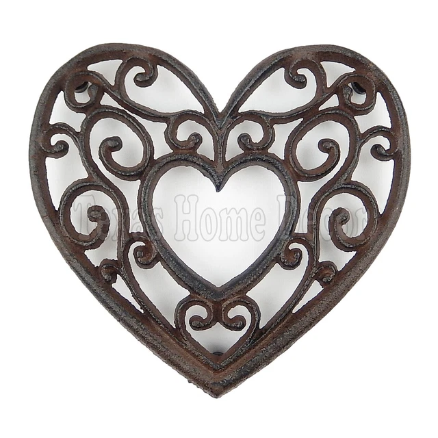 HEART SHAPED TRIVET Cast Iron Rustic Antique Style Hot Pot Plate Holder
