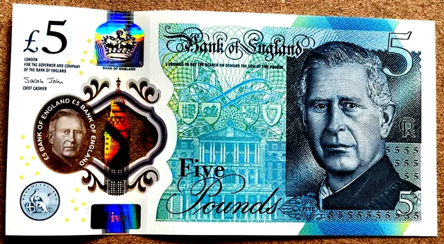 Banconota King Charles III £5 – UNC – Rilascio 5 Giugno 2024 – Prima Tiratura