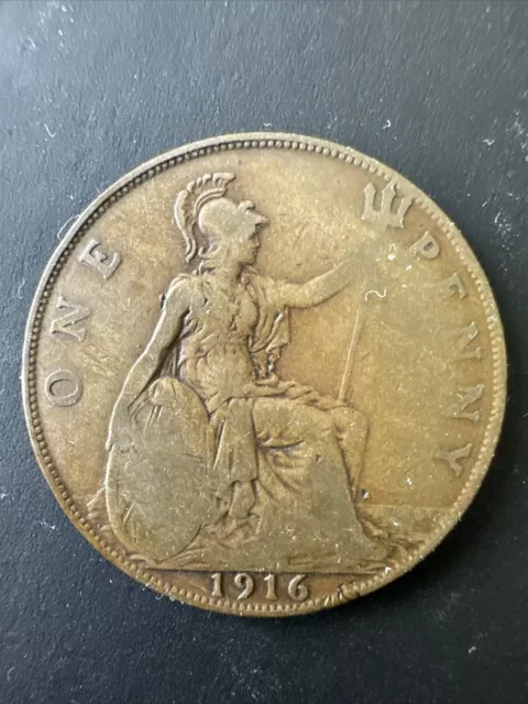 Great Britain 1916 WWI Era Copper Half Penny Coin - King George V