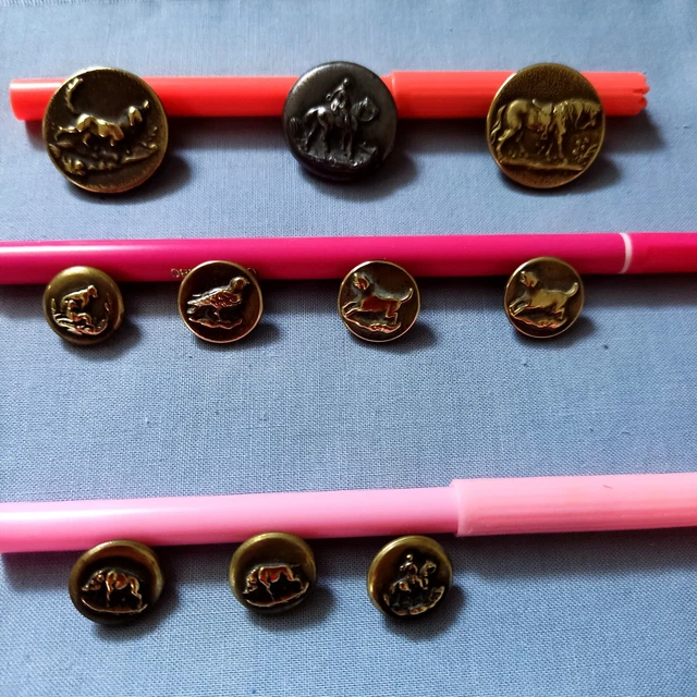 Lot De 12 Anciens Boutons De Chasse Et Vénerie - Biches - Métal Marron