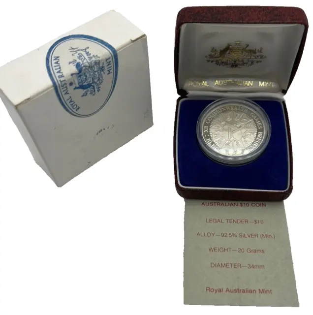 1982 RAM $10 Ten Dollar Silver Proof Coin - XII Commonwealth Games Brisbane