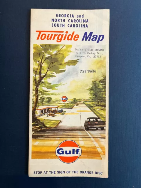 Vintage 1964 Gulf Oil Tourgide Map Georgia & North / South Carolina Harry's VA