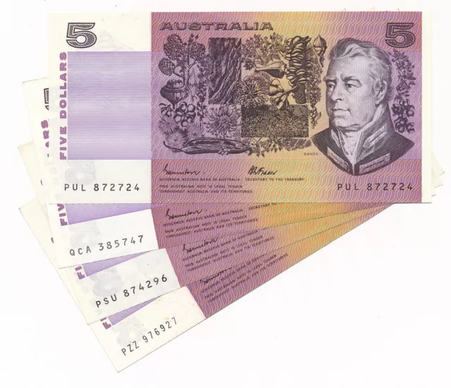 Australia $5 Johnston Fraser OCRB (3) and Gothic (1) R.209a & 209b gVF/EF Notes
