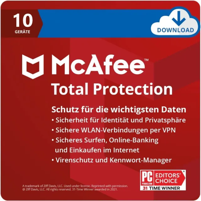 McAfee Total Protection 2024 10 Geräte 1 Jahr | VOLLVERSION / Upgrade| Antivirus