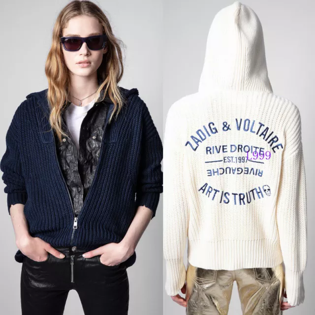 Zadig & Voltaire Womens Spring New Cashmere Classic Zip Hooded Knitted Cardigan