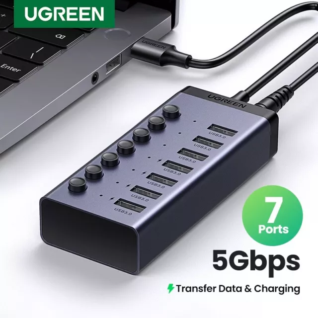 UGREEN USB C HUB 7 puertos USB3.0 5Gbps con interruptor APAGADO/ENCENDIDO para PC portátil MacBook