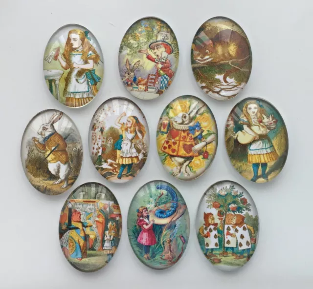 10 Alice in Wonderland Glass Cabochons Oval 25mm x 18mm Crafts Jewellery Making