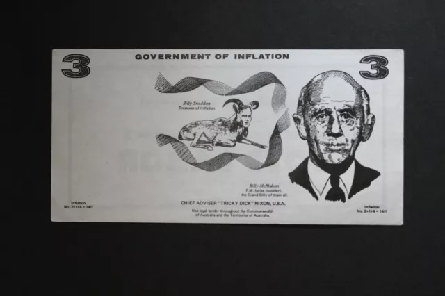 AUSTRALIA political Funny money $3 GOVERNMENT OF INFLATION Error  (AB50484/G12)