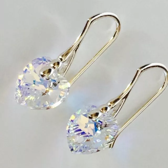 Heart Earrings Jewellery Aurore Boreale 925 Silver Made With Austrian Crystals