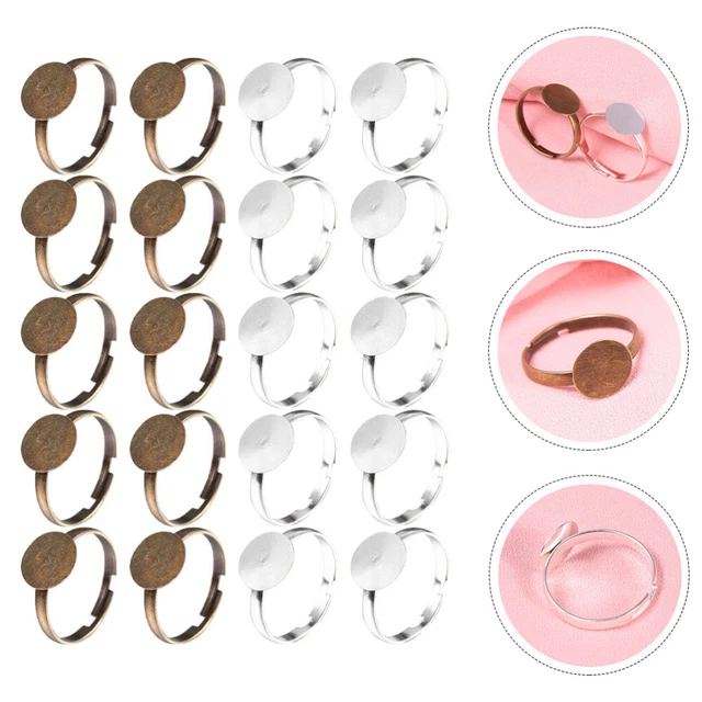 80 piezas Anillos para dedos en blanco Anillo plano Base Anillo de acero inoxidable Base