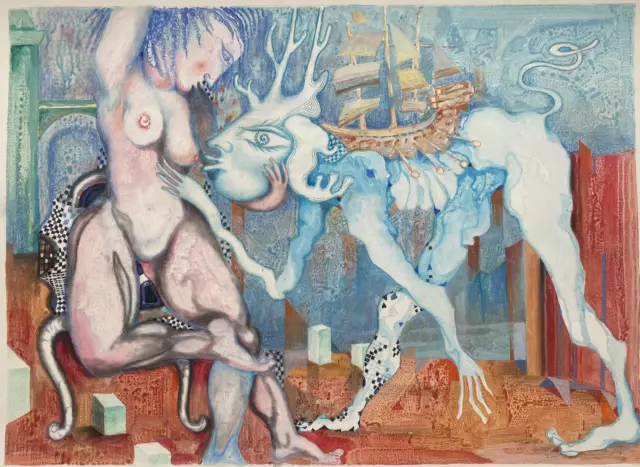 Surrealist painting dreamism nude character mythology painting by Jacques Boérie