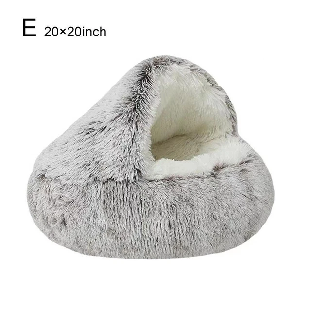 Dog Round Cat Winter Warm Sleeping Bag Long Plush Soft Pet Bed Calming Bedxp
