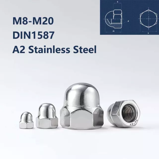 M8-M20 Dadi testa a cupola esagonale filettati fine A2 dado in acciaio inox DIN1587