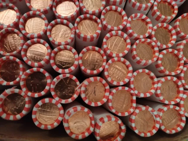 2017 P bank wrapped rolls of 50 BU Lincoln pennies cents  5 rolls set