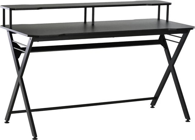 Gaming-Tisch Schreibtisch mit Kopfhörerhaken Computertisch Stahl + MDF Schwarz