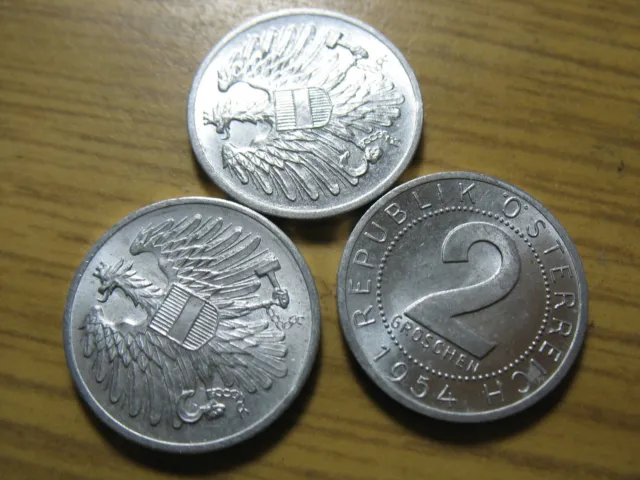 Austria  2 Groschen Unc 1954 Coin . Only 3X5=15  Coins  Randomal From Bag .