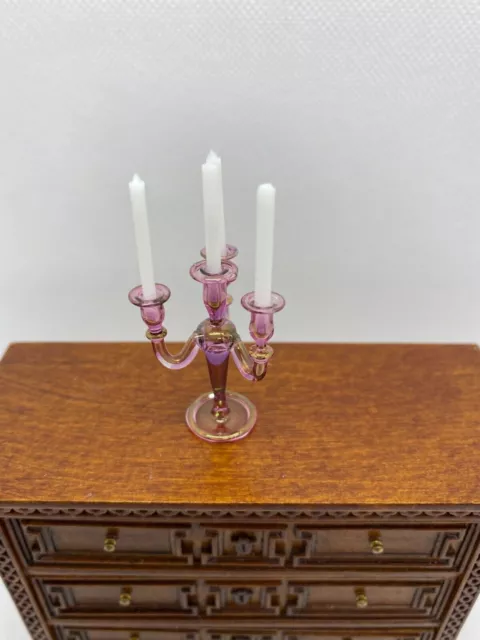 Dollhouse Miniature Artisan Cranberry Glass Candelabra by Philip Grenyer