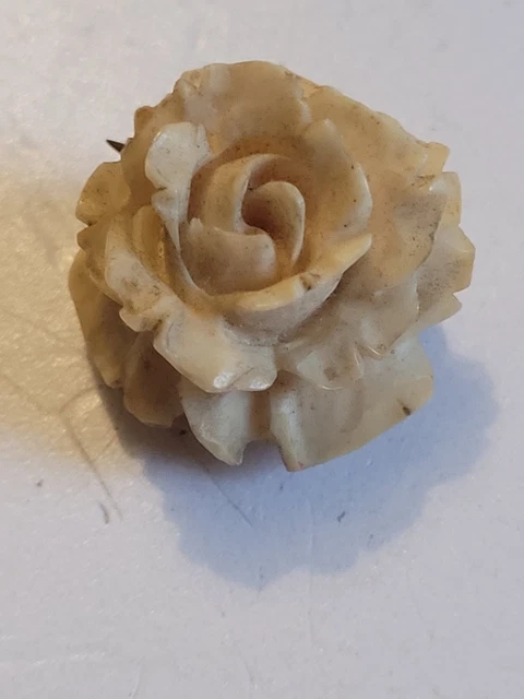 Broche Ancienne Vintage En Forme De Rose - Céramique Et Métal Doré - Occasion En Bon état