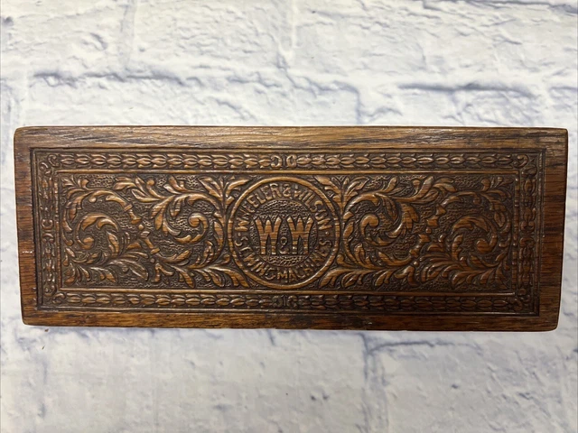 Antique Wheeler & Wilson Sewing Box High Detail Carved Wooden Oak