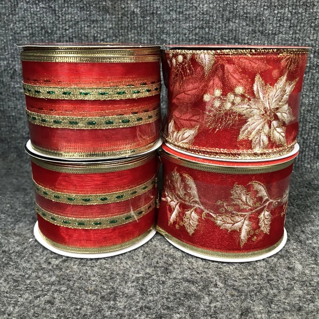 Lote de 4 carretes de cinta navideña con cable transparente de 2 1/2"" vintage con 4 yardas cada uno nuevo