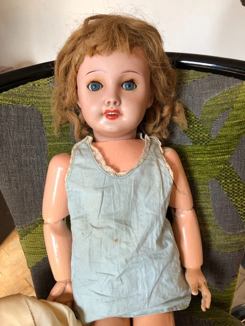 Ancienne Poupée Parlante Française 45cm – Yeux Bleus Dormeurs, Bouche Ouverte (1920)