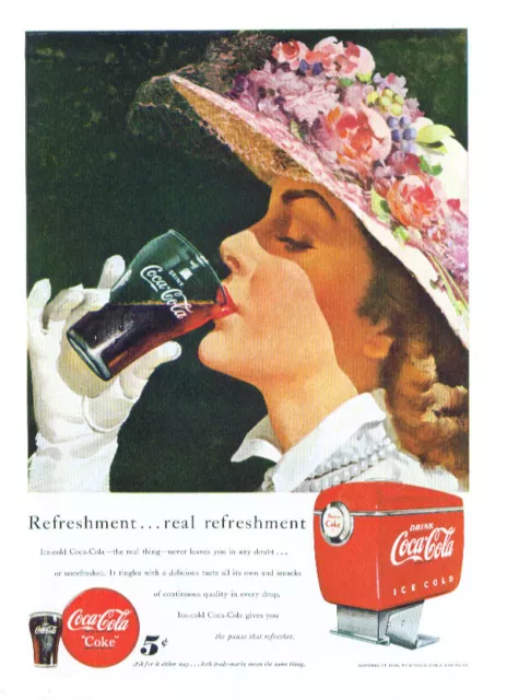 Real refreshment Coca-Cola ad 1949 Easter bonnet