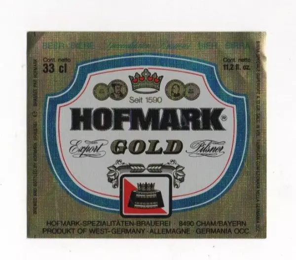 Germany - Vintage Beer Label - Hofmark Brauerei, Cham - Hofmark Gold
