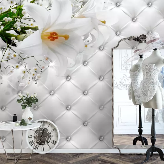 Fototapete Blumen 3D Lilien  Wohnzimmer Schlafzimmer Weiss  Vlies Tapete 9185a