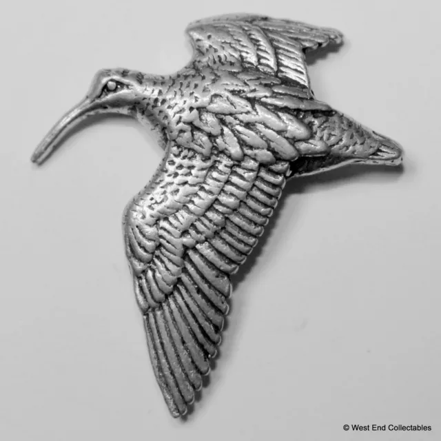 Woodcock in Flight Pewter Pin Brooch - British Artisan Signed Badge - Hunting