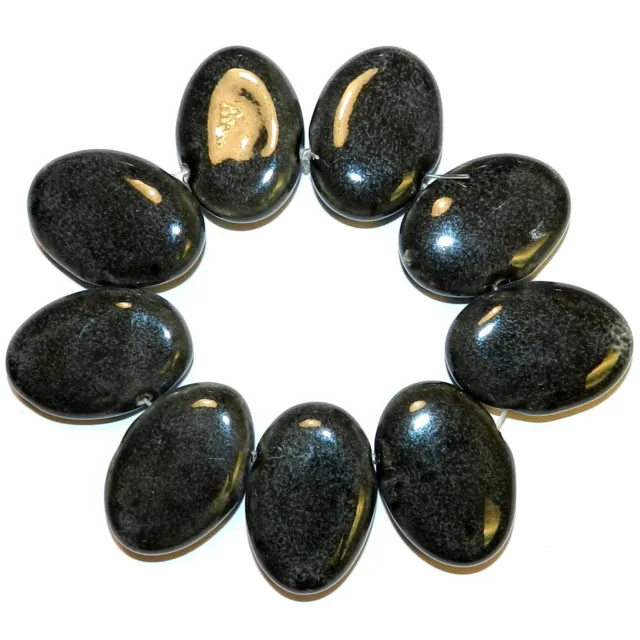 CPC334 Dark Grey 32mm Top-Drilled Flat Puffed Oval Glazed Porcelain Beads 8"