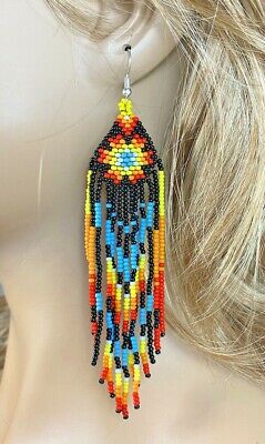 Handmade beaded Native style Black Star Sun Color Hook Earrings E61/7