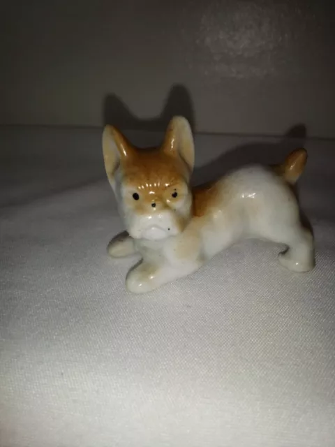 Porcelain Frenchie Figurine Japan Bulldog Boxer Tiny 1.5 inch Vintage use wear