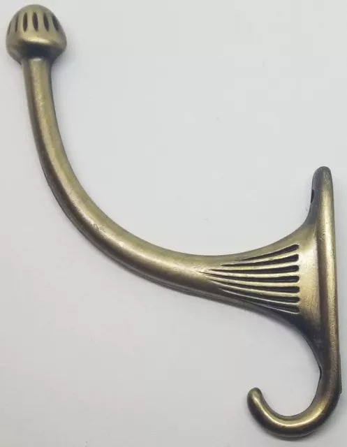 Single ANTIQUE BRASS costumer coat hook hall tree hat rack wall vintage old rust