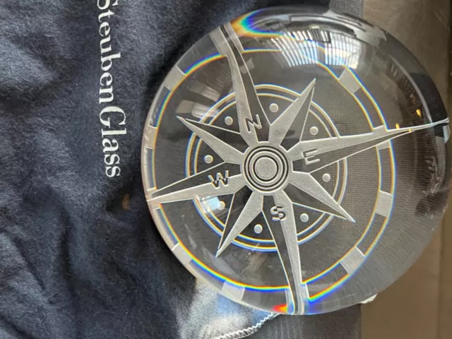 Steuben Large Rare Compass Star Paperweight  - New inbox- Signed- 4 pounds